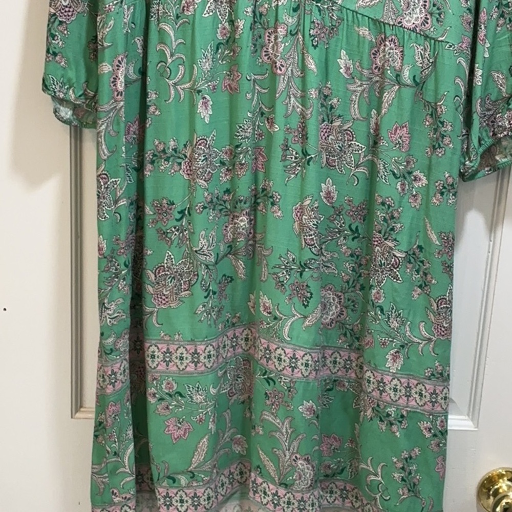J Jill Knee Length Dress Lovely Jacobean Print of Mint Green and Soft Pink - Picture 4 of 10